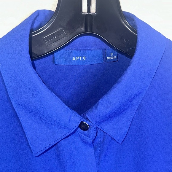Apt. 9 Top Blouse Shirt Royal Blue Small Relaxed fit business/casual button down - Picture 3 of 8